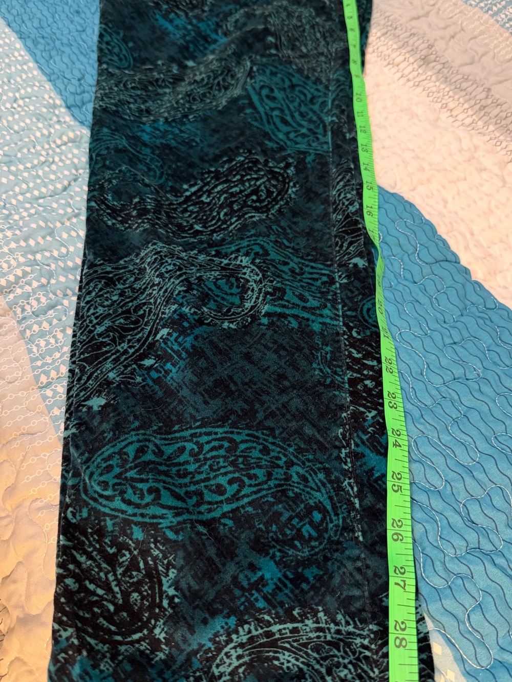 Chico's Deep Teal Velvet Paisley Pants Sz 2 (12R) - Picture 10 of 12